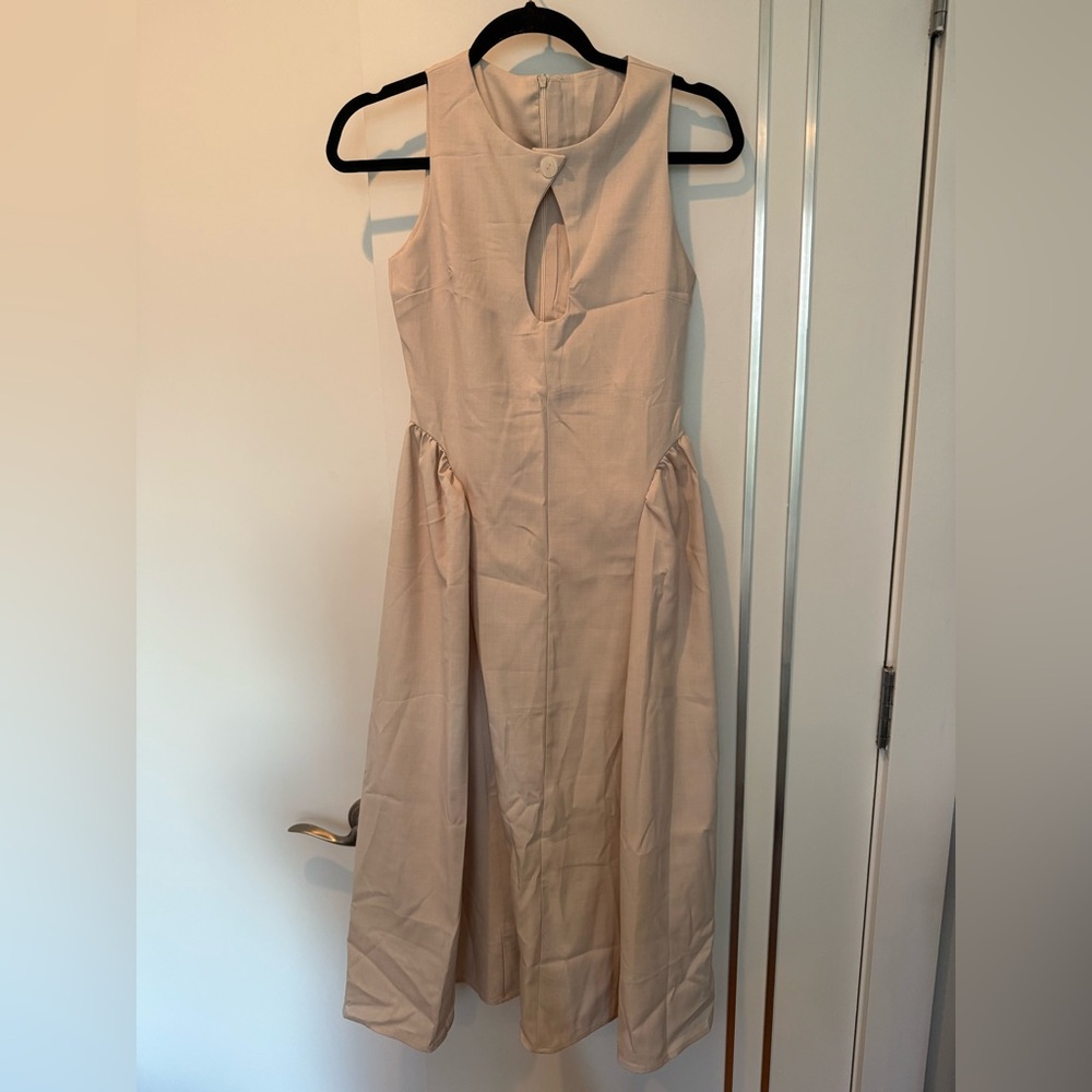 Tan Halter Midi Sundress for Casual Occasions